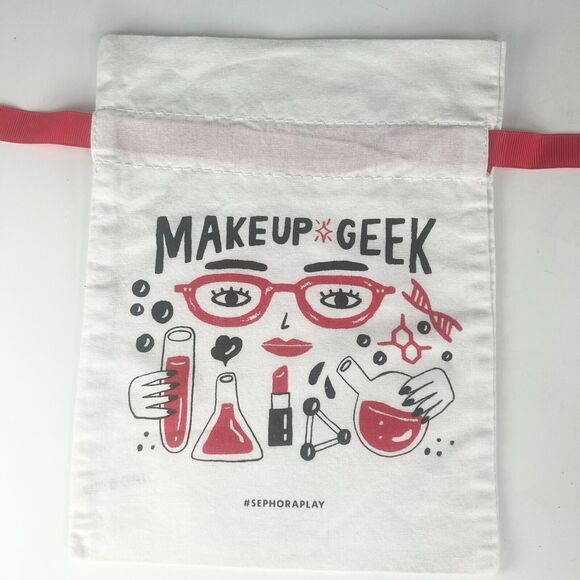 Sephora MakeUp Geek Drawstring Cloth MakeUp Delicates Travel Bag White Red New - Picture 1 of 4